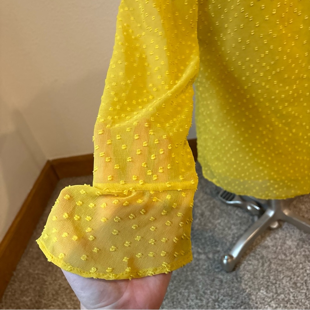 Banana Republic Sheer Swiss Dot Blouse Bright Mustard Yellow Women’s Small - Picture 4 of 12